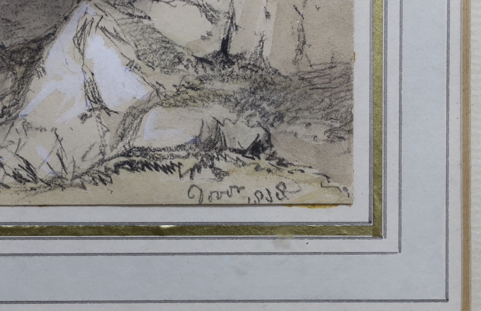 James Duffield Harding (1798-1863), watercolour, Dover Castle, inscribed, details verso, 10x15cm